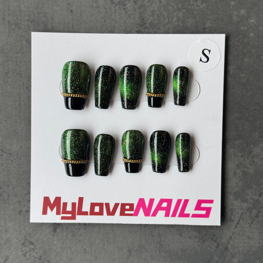 Dark Green Chain (Dark Green, Chain, Cat eyes style )