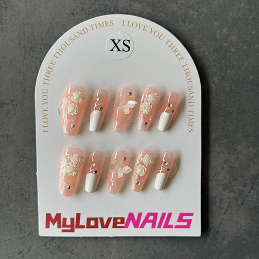 Ava Rose (White rose flower, french style, pink transparent butterfly)