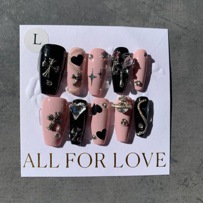 Chic Cross Heart Nails(pink, black, cross, heart )